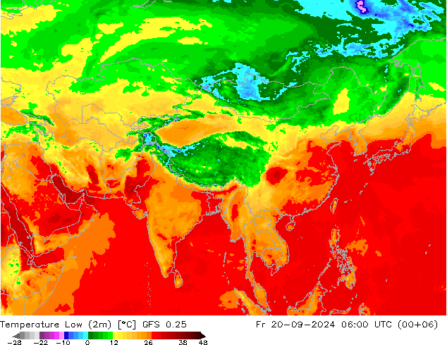 Min. Temperatura (2m) GFS 0.25 pt. 20.09.2024 06 UTC