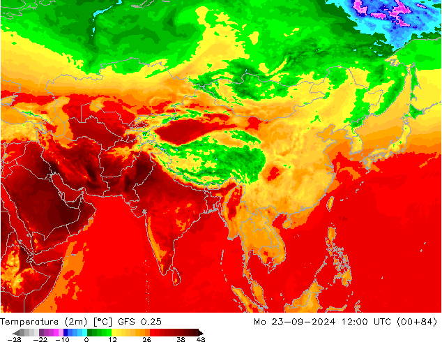 Sıcaklık Haritası (2m) GFS 0.25 Pzt 23.09.2024 12 UTC