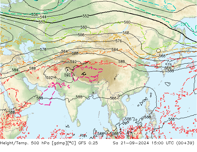 Z500/Yağmur (+YB)/Z850 GFS 0.25 Cts 21.09.2024 15 UTC