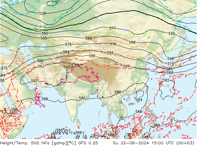 Z500/Rain (+SLP)/Z850 GFS 0.25 Su 22.09.2024 15 UTC