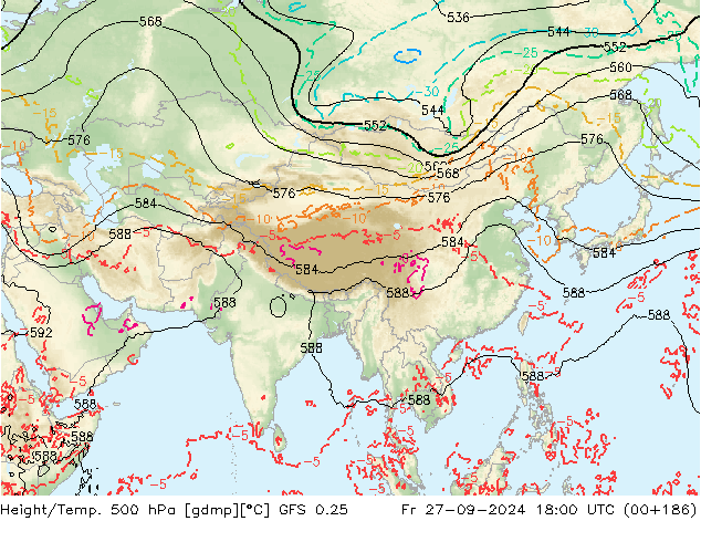 Z500/Rain (+SLP)/Z850 GFS 0.25 Fr 27.09.2024 18 UTC