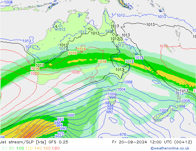 Jet stream/SLP GFS 0.25 Fr 20.09.2024 12 UTC