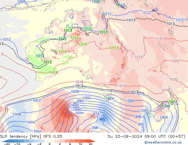 SLP tendency GFS 0.25 Su 22.09.2024 09 UTC