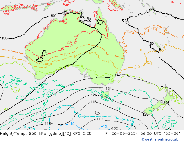 Geop./Temp. 850 hPa GFS 0.25 vie 20.09.2024 06 UTC