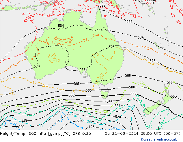 Height/Temp. 500 hPa GFS 0.25 Su 22.09.2024 09 UTC