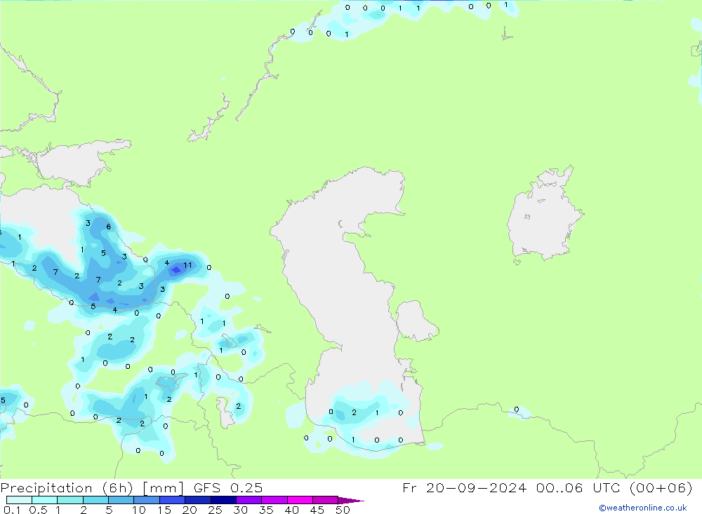 Z500/Rain (+SLP)/Z850 GFS 0.25  20.09.2024 06 UTC