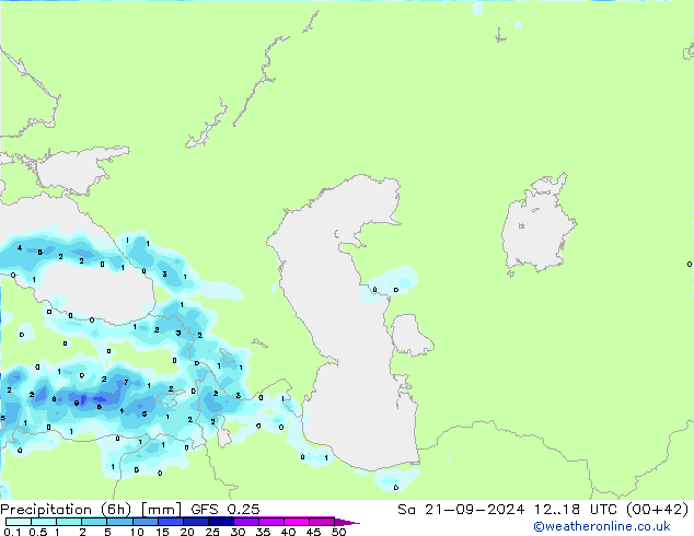 Precipitación (6h) GFS 0.25 sáb 21.09.2024 18 UTC