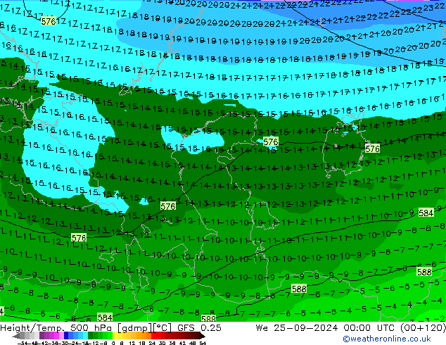 Z500/Rain (+SLP)/Z850 GFS 0.25 mié 25.09.2024 00 UTC