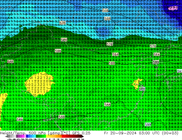 Z500/Rain (+SLP)/Z850 GFS 0.25 星期五 20.09.2024 03 UTC