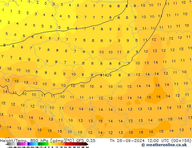 Height/Temp. 850 hPa GFS 0.25 Th 26.09.2024 12 UTC