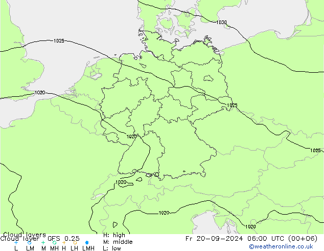 Cloud layer GFS 0.25 Fr 20.09.2024 06 UTC