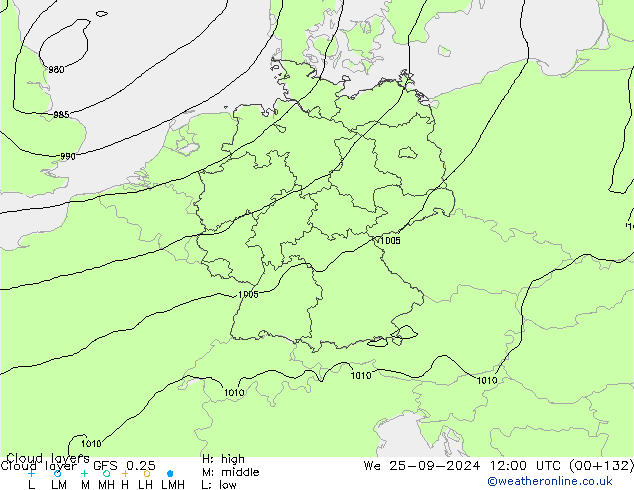 Cloud layer GFS 0.25 We 25.09.2024 12 UTC