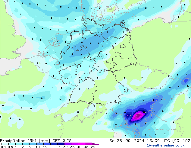 Z500/Regen(+SLP)/Z850 GFS 0.25 za 28.09.2024 00 UTC