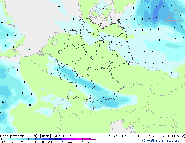 осадки (12h) GFS 0.25 чт 03.10.2024 00 UTC