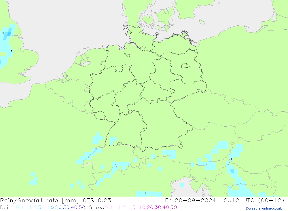 Rain/Snowfall rate GFS 0.25 Fr 20.09.2024 12 UTC