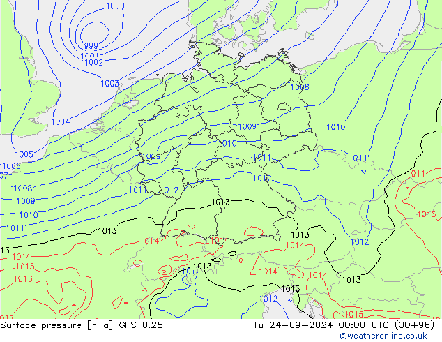 Surface pressure GFS 0.25 Tu 24.09.2024 00 UTC