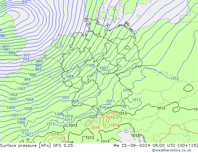 ciśnienie GFS 0.25 śro. 25.09.2024 06 UTC