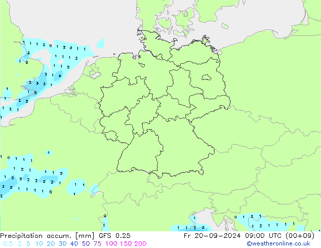 Précipitation accum. GFS 0.25 ven 20.09.2024 09 UTC