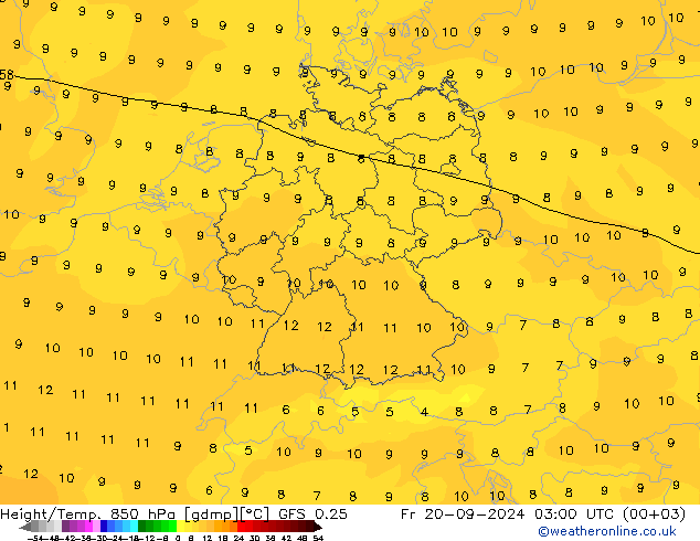 Height/Temp. 850 hPa GFS 0.25 Fr 20.09.2024 03 UTC