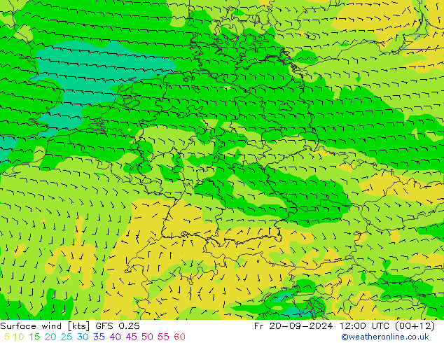 Surface wind GFS 0.25 Fr 20.09.2024 12 UTC