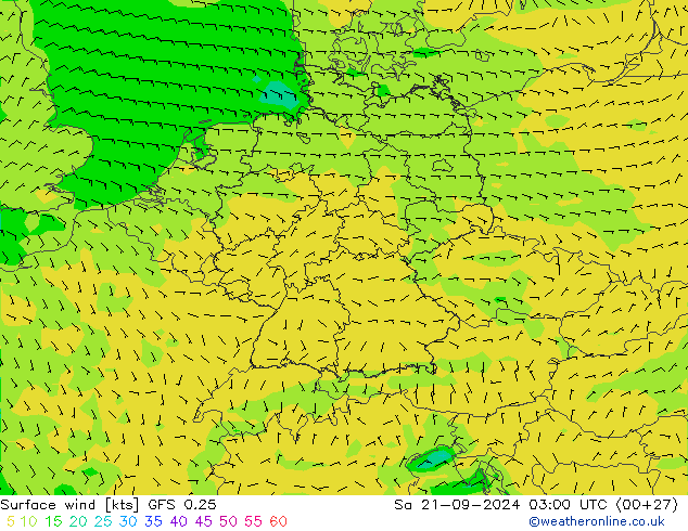 Bodenwind GFS 0.25 Sa 21.09.2024 03 UTC