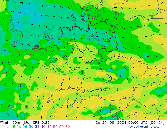 Rüzgar 100m GFS 0.25 Cts 21.09.2024 00 UTC