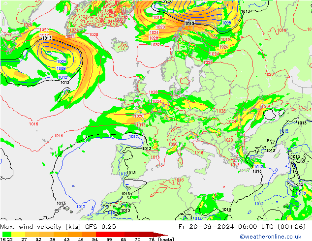 Max. wind velocity GFS 0.25 pt. 20.09.2024 06 UTC