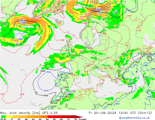 Max. wind velocity GFS 0.25 Pá 20.09.2024 12 UTC