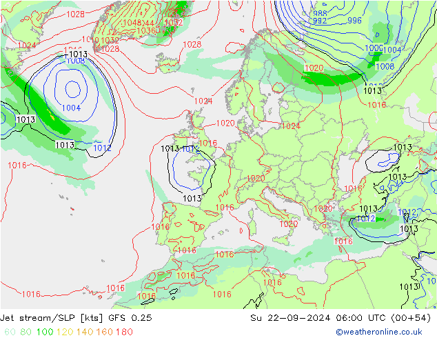 джет/приземное давление GFS 0.25 Вс 22.09.2024 06 UTC