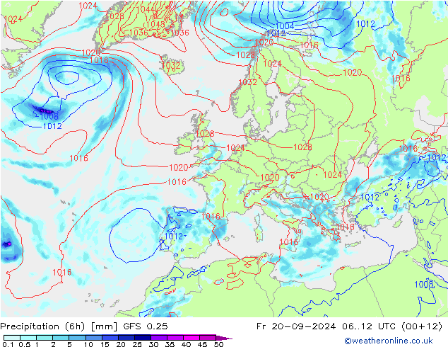 Z500/Rain (+SLP)/Z850 GFS 0.25 Fr 20.09.2024 12 UTC