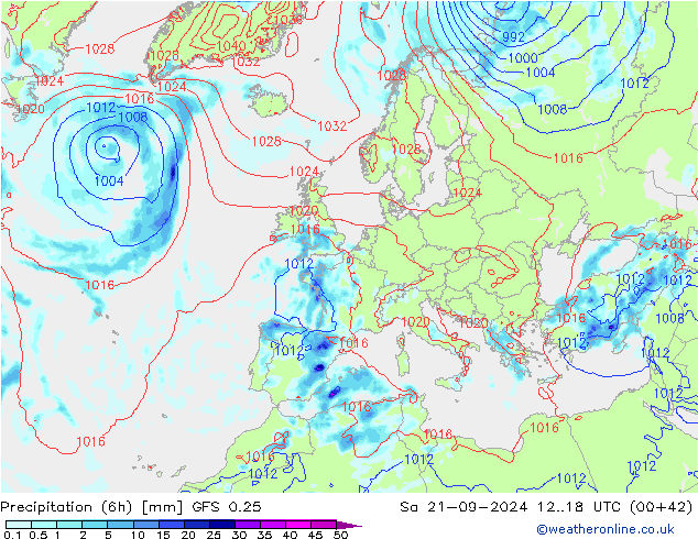 Z500/Rain (+SLP)/Z850 GFS 0.25 Sa 21.09.2024 18 UTC