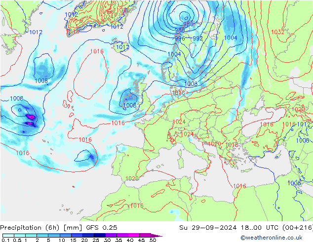 Z500/Rain (+SLP)/Z850 GFS 0.25  29.09.2024 00 UTC