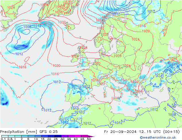 Precipitation GFS 0.25 Fr 20.09.2024 15 UTC