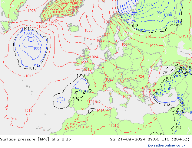 pressão do solo GFS 0.25 Sáb 21.09.2024 09 UTC