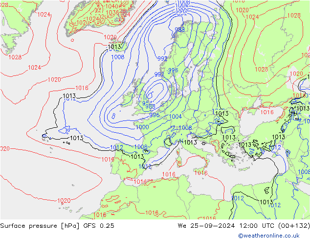 pression de l'air GFS 0.25 mer 25.09.2024 12 UTC