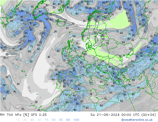 RH 700 hPa GFS 0.25 Sáb 21.09.2024 00 UTC