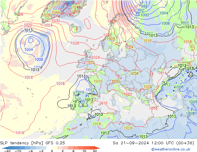 SLP tendency GFS 0.25 So 21.09.2024 12 UTC