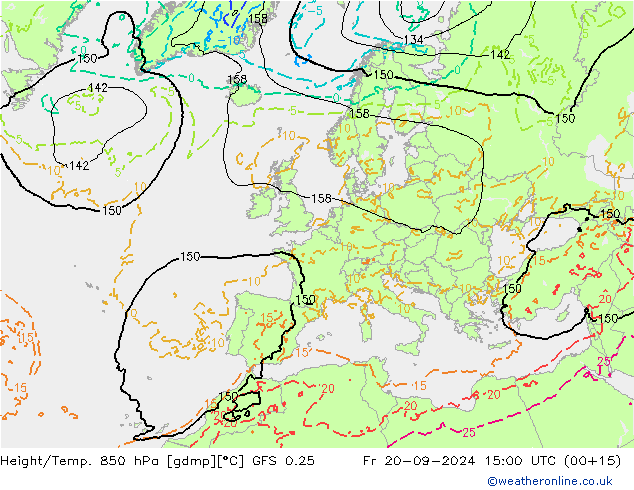 Z500/Rain (+SLP)/Z850 GFS 0.25 Fr 20.09.2024 15 UTC