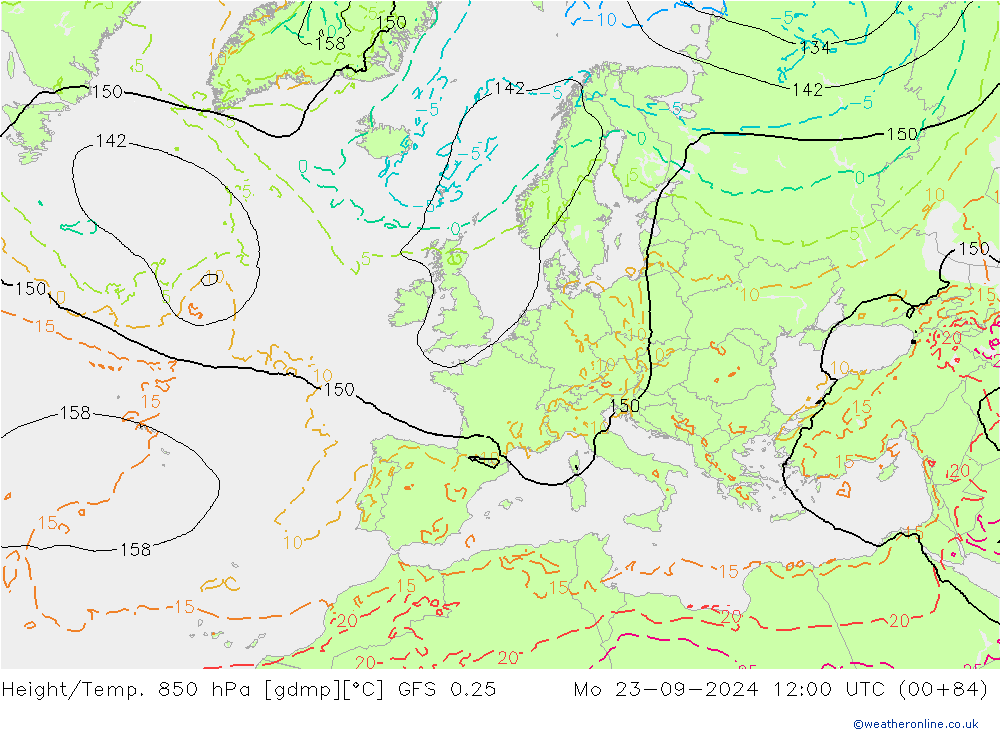 Height/Temp. 850 hPa GFS 0.25  23.09.2024 12 UTC