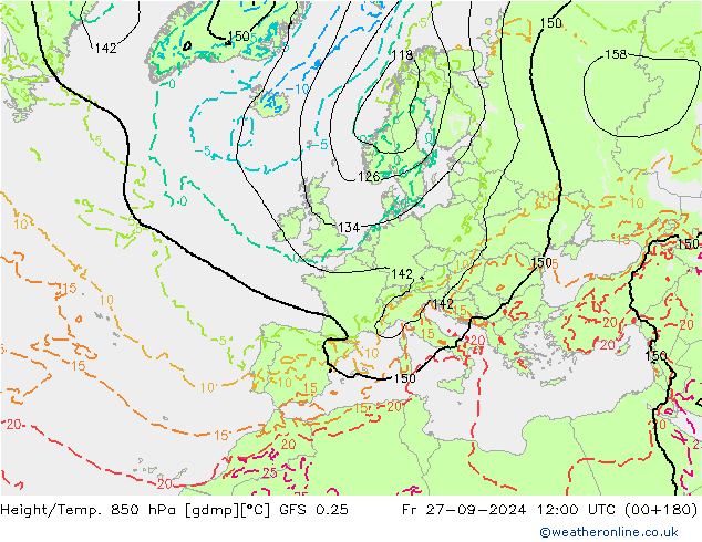 Z500/Rain (+SLP)/Z850 GFS 0.25 Fr 27.09.2024 12 UTC