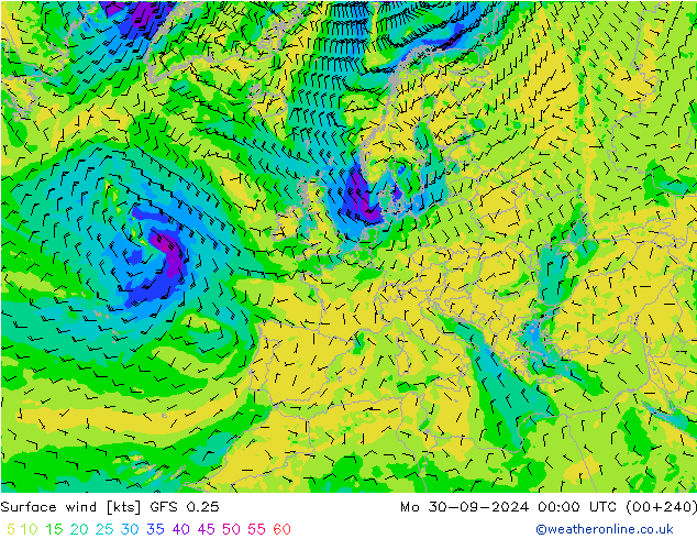 Rüzgar 10 m GFS 0.25 Pzt 30.09.2024 00 UTC