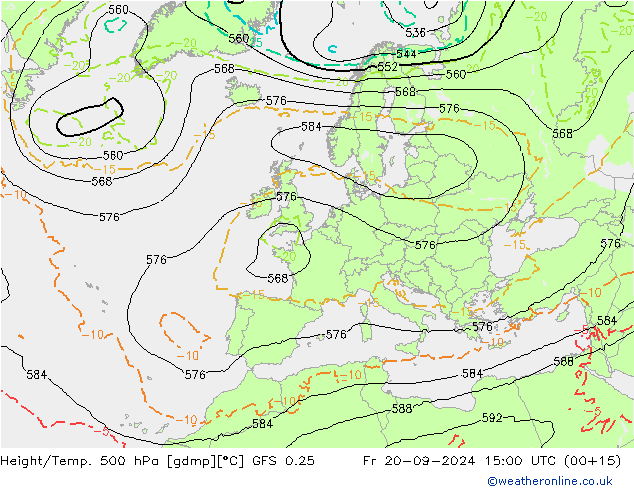 Z500/Rain (+SLP)/Z850 GFS 0.25 Fr 20.09.2024 15 UTC