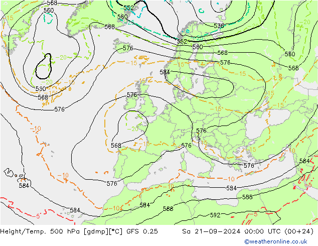 Z500/Rain (+SLP)/Z850 GFS 0.25 sab 21.09.2024 00 UTC