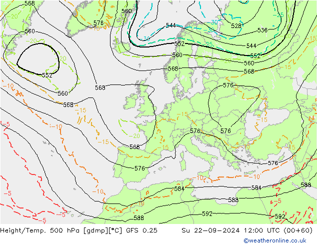 Z500/Rain (+SLP)/Z850 GFS 0.25 So 22.09.2024 12 UTC