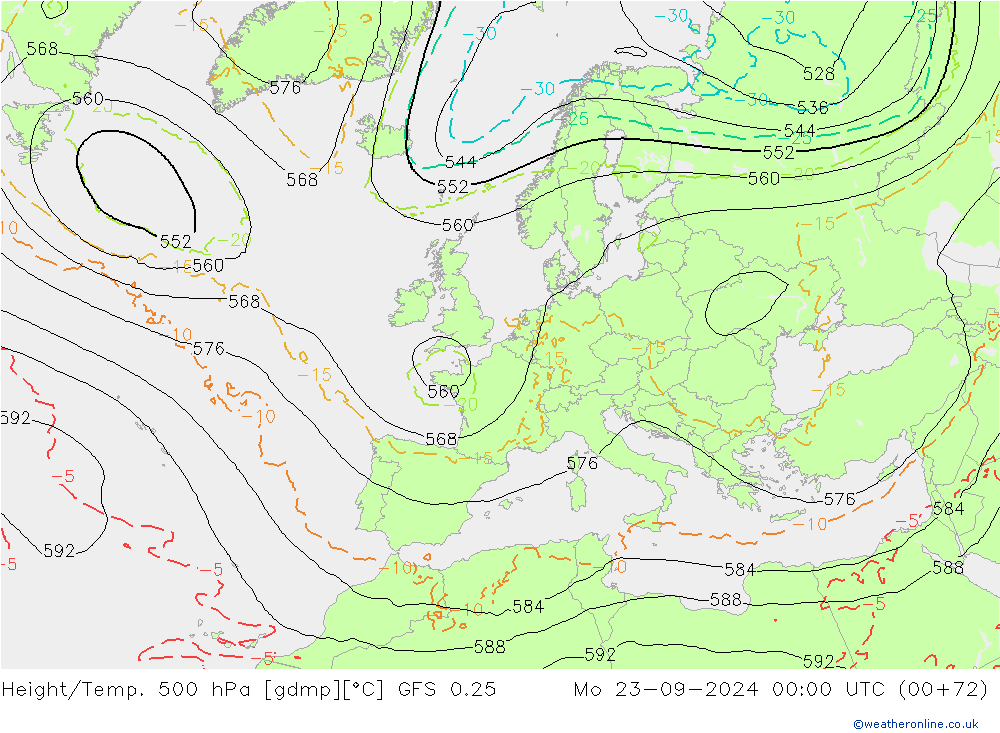 Z500/Rain (+SLP)/Z850 GFS 0.25 Mo 23.09.2024 00 UTC