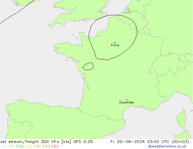 Jet stream/Height 300 hPa GFS 0.25 Fr 20.09.2024 03 UTC