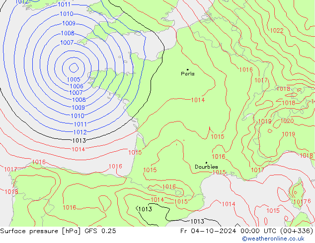 Surface pressure GFS 0.25 Fr 04.10.2024 00 UTC