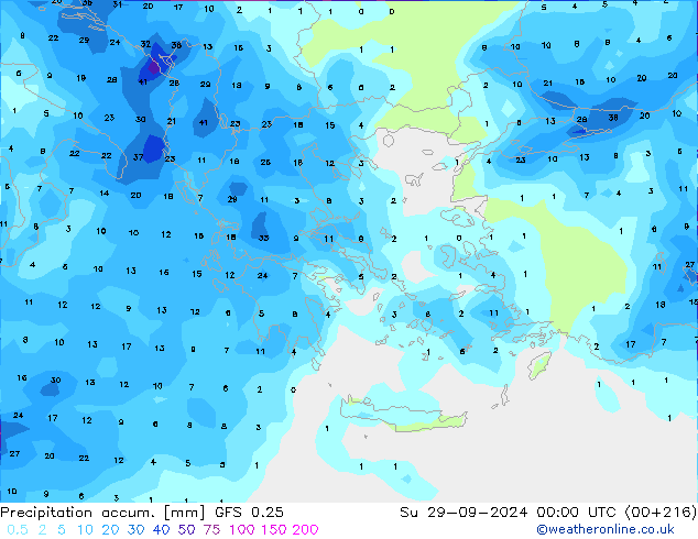 Precipitation accum. GFS 0.25 Dom 29.09.2024 00 UTC