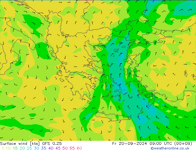 Viento 10 m GFS 0.25 vie 20.09.2024 09 UTC