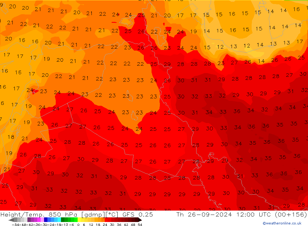 Z500/Rain (+SLP)/Z850 GFS 0.25  26.09.2024 12 UTC